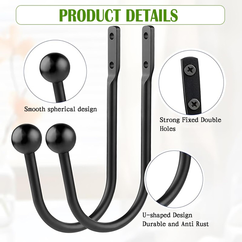 2 Pcs Curtain Holdbacks Curtain Tiebacks Hooks, U Shaped Metal