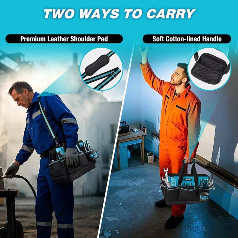 DURATECH 16-Inch Heavy Duty Tool Bag with Waterproof Hard Bottom