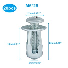 Jiozermi 20 Pcs Hollow Wall Anchors and Screws, Hollow Core Door Anchors for 0-5mm Door Thin Walls Hollow Plastic Sheet Iron Sheet, M6 x 1"