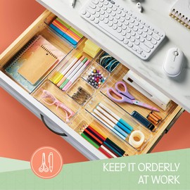 RUBOXA 25 PCS Clear Plastic Drawer Organizers Set, 4 Sizes Clear Drawer Organizers & storage Bins for Makeup/Jewelry Vanity, Kitchen Gadgets Or Office Desk. Bathroom Drawer Organizer Trays With Non-Slip Pads