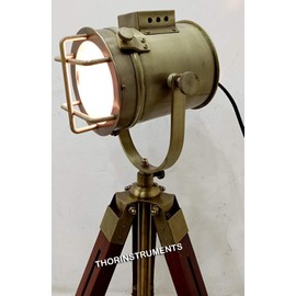 Antique Marine Small Desk Spotlight Maritime Brown Tripod Nautical Office Lamp