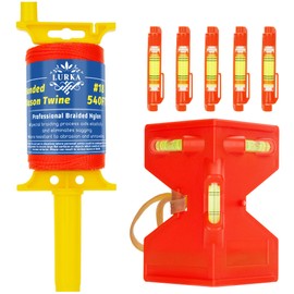 LURKA #18 Mason Line String with Post & Pipe Level & 5 Line Levels, 540 Feet Braided Nylon Twine, High-Visibility Orange String Line for Construction, Gardening, DIY, and Outdoor Projects