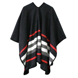 Women's Vintage Pattern Open Front Poncho Cape Shawl Winter Shawl Wraps (Series 19-Black)