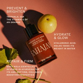 Sahajan Radiance Vitamin C Brightening Face Serum Ayurvedic Amla Centella Asiatica and Hyaluronic Acid Anti-Aging for Fine Lines Wrinkles Dark Spots All Skin Types 1 floz / 사하잔 레이디언스 비타민 C 브라이트닝 페이스 세럼 아유르베딕 암라 센텔라 아시아티카 및 히알루론산 잔주름 주름 다크 스팟을 위한 안티 에이징 모든 피부 타입 1 floz