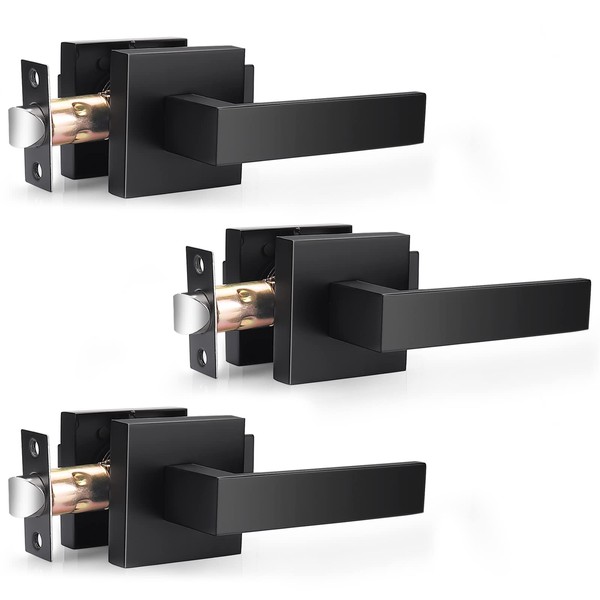 Probrico Matte Black Passage Door Levers Square Hall Closet Handles,