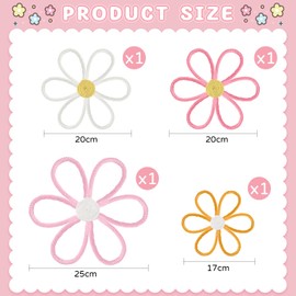 Ganeen Boho Nursery Decor Woven Daisy Flowers Daisy Wall Decor Daisy Nursery Decor Macrame Wall Hanging Nursery Decor for Girl Bohemian Home Bedroom Room Wall Art Flowers Set of 4 (6 Petals)