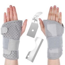 Piriuuo Bowling Wrist Brace, Breathable & Adjustable Thumb Spica Splint Right Hand with Removable Aluminum Plate Wrist Protector for Arthritis Carpal Tunnel, L(Gray)