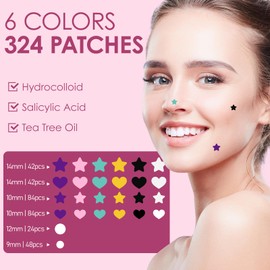 Hbaid Pack of 324 Pimple Patches Hydrocolloid Acne Pimple Patch with Tea Tree Oil Day & Night Acne Plasters Waterproof & Breathable Absorption Acne Patches