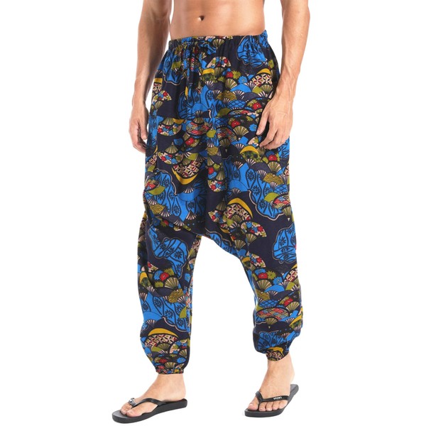 AITFINEISM Men's Causal Harem Pants Loose Drawstring Aladdin Boho Hippie