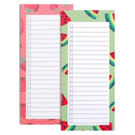 DOETYD 2 Pack Magnetic Shopping List Pad for Fridge 100 Tear Off Sheets Size of 21.4 x 8.8cm Meal List Grocery Notepad Fruit Theme Planner for Weekly Planning (Watermelon + Strawberr)