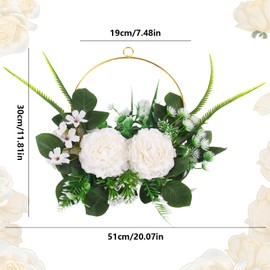 XIAQICA Türkranz Kranz Deko Runde Kamelie 51 x 30 cm Artificial Flowers Camellia Rose Türkranz Willkommen Künstlichen Blumen und Pflanzen Wandkranz für Easter Wedding Blumenkranz Ringe Frühlingsdeko