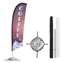 Vispronet Coffee Small Feather Flag Kit with a Cross Base and Weight Bag – Stands About 8.2ft Tall – Great for Businesses, Storefronts, Job Fairs, and Festivals – Printed in The USA