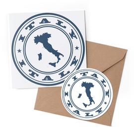 1 x Greeting Card & 10 cm Round Sticker Set - Italy Map Travel Italian Map - Birthday Thank You Friend Lover Fan Mum Dad Kids #7092