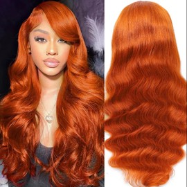 Shciyair 30 Inch 13x4 Ginger Lace Front Wigs Human Hair Pre Plucked Ginger Body Wave Human Hair Wig 200 Density Orange HD Lace Frontal Wigs For Women Color Wigs Human Hair