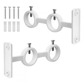 Cozlly Holder for Curtain Rods, Pack of 2 Double Curtain Rod Brackets, Diameter 28 mm, Closed, White, Curtain Rod Bracket, for Living Room, Bedroom, Curtain Rods