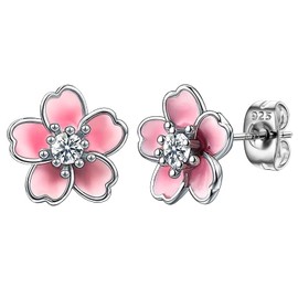 NEWITIN Pink Flower Earrings for Women Hypoallergenic Earring Cute Floral Ear Studs Cherry Blossom Flower Stud Earrings for Women