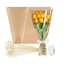 ishenkea 50 Pcs Flower Bags For Bouquets With 50 Pcs Floral Pick Card Holder And Ribbons，Flower Bouquet Wrapping Paper For Flower Bar，Father'S Day，Birthday，Thanksgiving Day