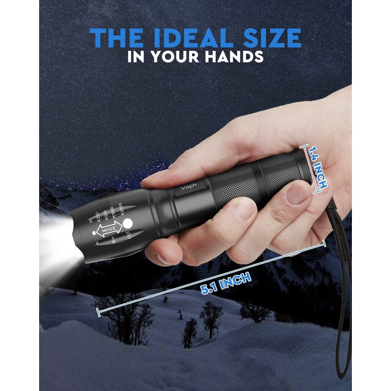 Voph Flashlight 2 Pack, 5 Modes High Lumen Tactical LED