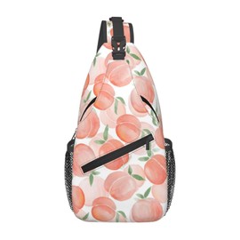 NISENASU Pink Peach Sling Bag Crossbody Backpack,Watercolor Peaches on White Background Summer Design Chest Bag Casual Shoulder Backpack Cute Sweat Fruit Print Travel Hiking Daypack for Women Men