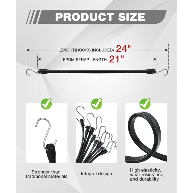 Bungee Cords Heavy Duty Outdoor 21", 10 Pack Rubber Bungee