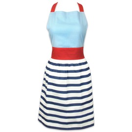 DII Women's Cotton Skirted Kitchen Apron for Cooking, Baking & Crafts, Adjustable with Generous Waist Ties, Nautical Stripe, One Size