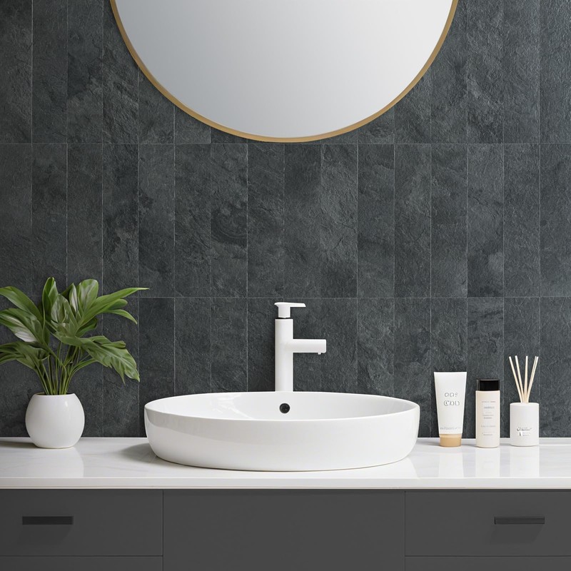 AULIGET 40-Piece Black Slate Peel and Stick Backsplash Wall Tiles,