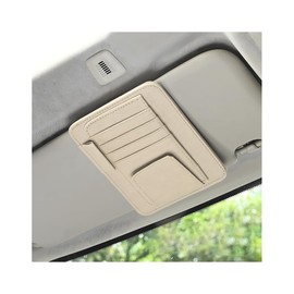 povtii Car Sun Visor Organizer, Waterproof Leather Car Sun Visor Storage Clip, Multifunctional Vehicle Sun Visor Folder with Sunglasses Clip, Universal Interior Car Accessories (Beige)