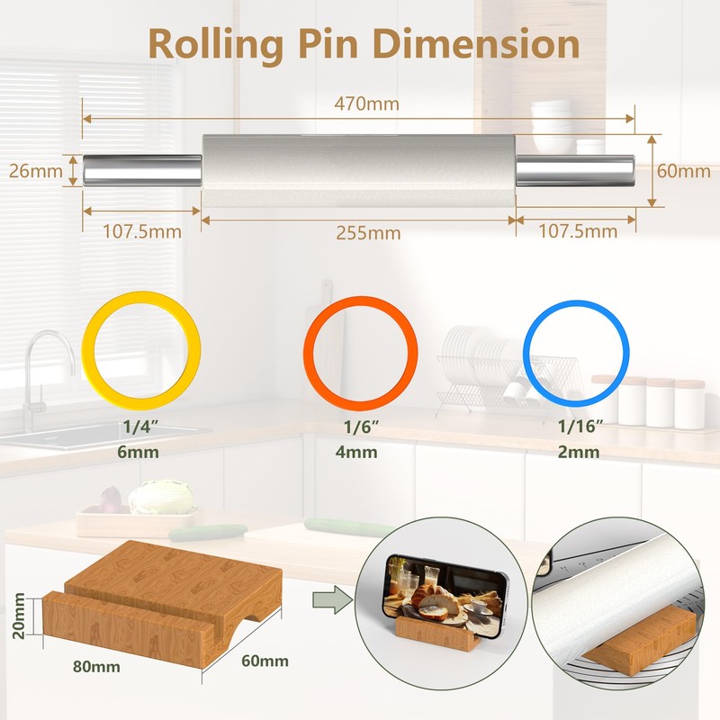 Mepple Marble Rolling Pin with Stainless Steel Handle for Fondant,