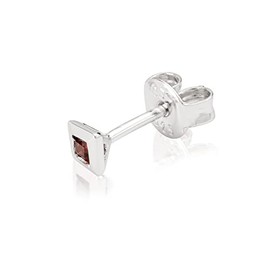 NKlaus Single 3.7 mm Square Stud Earrings 925 Sterling Silver Genuine Garnet Earring Unisex 3769, Sterling Silver, Garnet