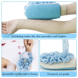 2in1 Exfoliating Gloves for Shower - Double Sided Body Scrub Mitt with Bath Sponge & Exfoliator for Dead Skin Removal, Skincare Routine, Smooth Skin - Blue(1-Pack)