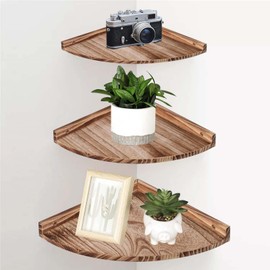Set of 3 Hanging Corner Shelves, Wooden Wall Shelves, Round End Floating Shelves, Vintage Floating Shelves, Rustic Corner Shelves, Hanging Shelves, Decorative Shelves, Suitable for Bedroom, Living
