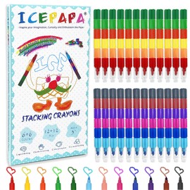 ICEPAPA, 24 Stackable Pens for Children, Total 12 Colours, Ideal as Party Bags, Children's Birthday, Party Favours and Give Aways Children's Birthday Party