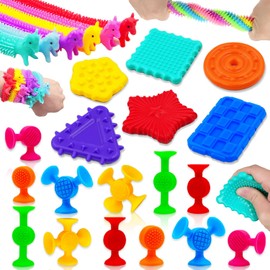 Sensory Fidget Toys Kids Toddlers - 24Pcs Textured Squishy Fidget Toys with Suction Toys Stretchy Toys for Autistic Children, Quiet Fidgets for Classroom, Sensory Calming Toys for Kids Autism ADHD