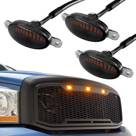 PSEQT Front Grille LED Lights for 2004-2019 Ford F150 F250 F350 Car 12LED Grille Amber Decorative Lights w/Smoked Lens, Plug & Play, 3Pcs