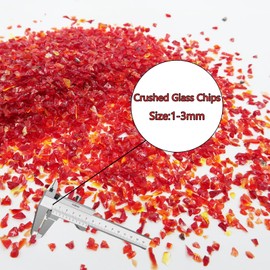 Ricytnig Red Crushed Glass Chips Vase Filler, Irregular 1-3mm Bulk Broken Glass Chip Crushed Glass Pieces for DIY Resin Art Craft Planters Fish Tank Filler - 0.9LB