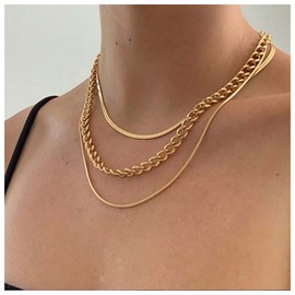 Cimenexe Punk Layered Snake Bone Necklace Choker Gold Snake Chain Necklace Bohemian Flat Snake Choker Necklace Chunky Curb Chain Necklace Jewelry for Women and Girls