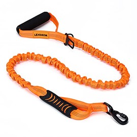 LEADSOM 6FT Highly Reflective Heavy Duty Elastic Bungee Medium and Large Dog Leash Shock Absorbing with Comfortable Padded Handle and Traffic Handle Suitable for Training