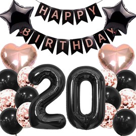 Anlgdi Luftballon 20. Geburtstag Dekoration Frau, Geburtstagsdeko 20 Jahre Mann, Folienballon Happy 20th Birthday Deko 20 Jahre Frauen, Happy Birthday Banner für 20. Geburtstag Männer Party Dekoration