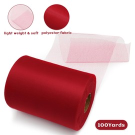 Rilisili 6 Inch × 100 Yards(300 Feet) Tulle Mesh Ribbon Red Tulle Fabric Ribbon Roll Netting Spool for Tutu Skirt DIY Craft Wedding Decor Party Gift Wrapping Ornaments