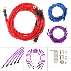 DriSentri 5 Point Car Universal Earth Ground Cables Grounding Wire System Kit High Performance Improve Power for Car Truck, Red