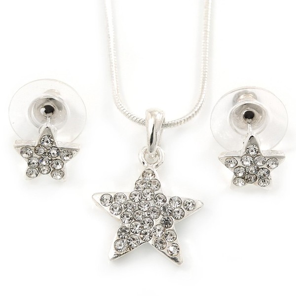 Avalaya Clear Austrian Crystal Star Pendant With Silver Tone Chain