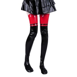 TOKYO GOODS MARKET PU Leather, Enameled Style, Glossy, Long, Knee High Socks, One Size Fits Most, multicolor (black / red)