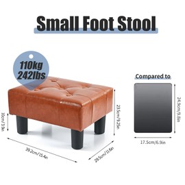 BRIAN & DANY Small Foot Stool, Leather Foot Stools with Legs, Stable Small Footstool for Living Room, Light Brown