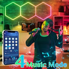 Gneng RGB Hexagon Lights - Smart LED Hexagon RGB Lights, RGB Hexagon LED Lights with 4 Music Modes, Dimmable RGB Hexagon Garage Lights for Garage Decoration Game Room Gym Room Decor
