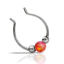 Red Opal Fake Septum Ring- Sterling Silver Faux Septum Hoop Piercing- Clip on Septum Nose Piercing