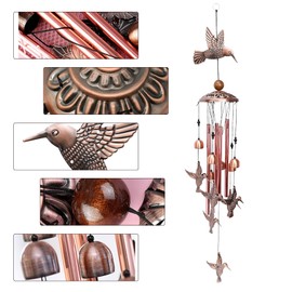 ZEFOXETO Butterfly Wind Chimes for Outside, Metal Memorial Wind Chimes with S Hook for Home Patio Porch Garden or Backyard Outdoor Decor-Ideal Gift for Women (Bird)