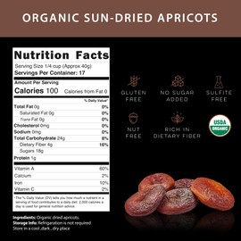 Biomey Organic Certified 2 LB Sun-Dried Unsulphured Turkish Apricots - Soft & Juicy Dried Fruit - No Sugar Added - No Preservatives - Vegan - Non-GMO - Gluten Free Healthy Snack - Bulk Value Resealable Pack
