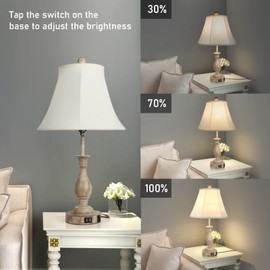 Farmhouse Table Lamp Touch Control 3-Way Dimmable Table Lamp, Modern Nightstand Lamp with 2 USB Port Bedside Desk Lamp with Fabric Shade for Living Room Bedroom Hotel (Pack 1-Beige Shade)