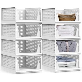 Stackable Storage Bins,8 Pack Foldable Plastic Wardrobe Clothes Organizer Drawer Shelf Storage Basket Container Plastic Drawer Organizer Shelf Baskets Folding Containers Bins Cubes