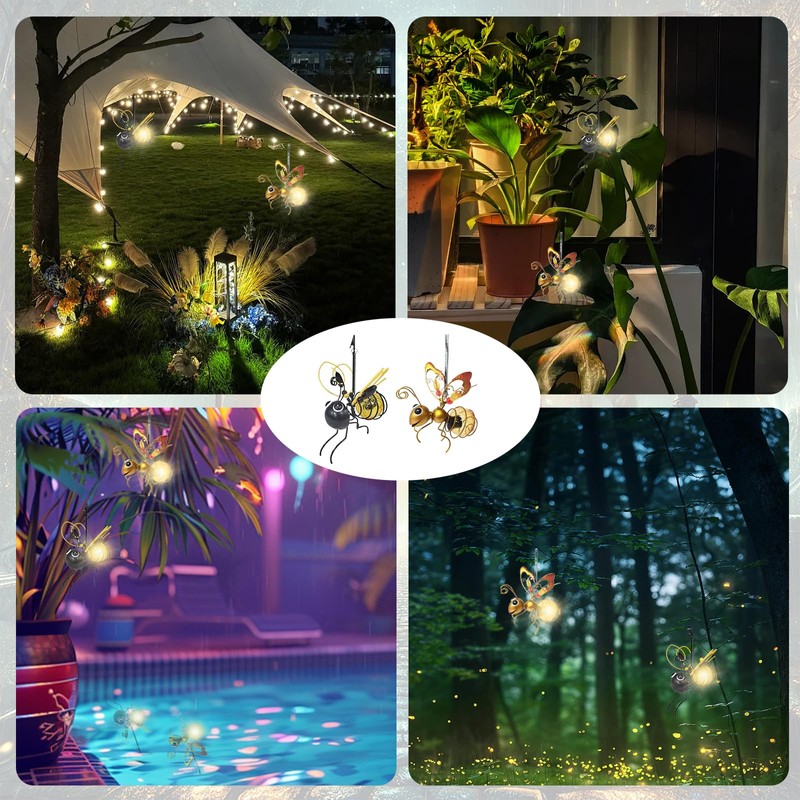 Hanging Solar Bee Light, 2pcs Solar Lanterns for Outside, 2025